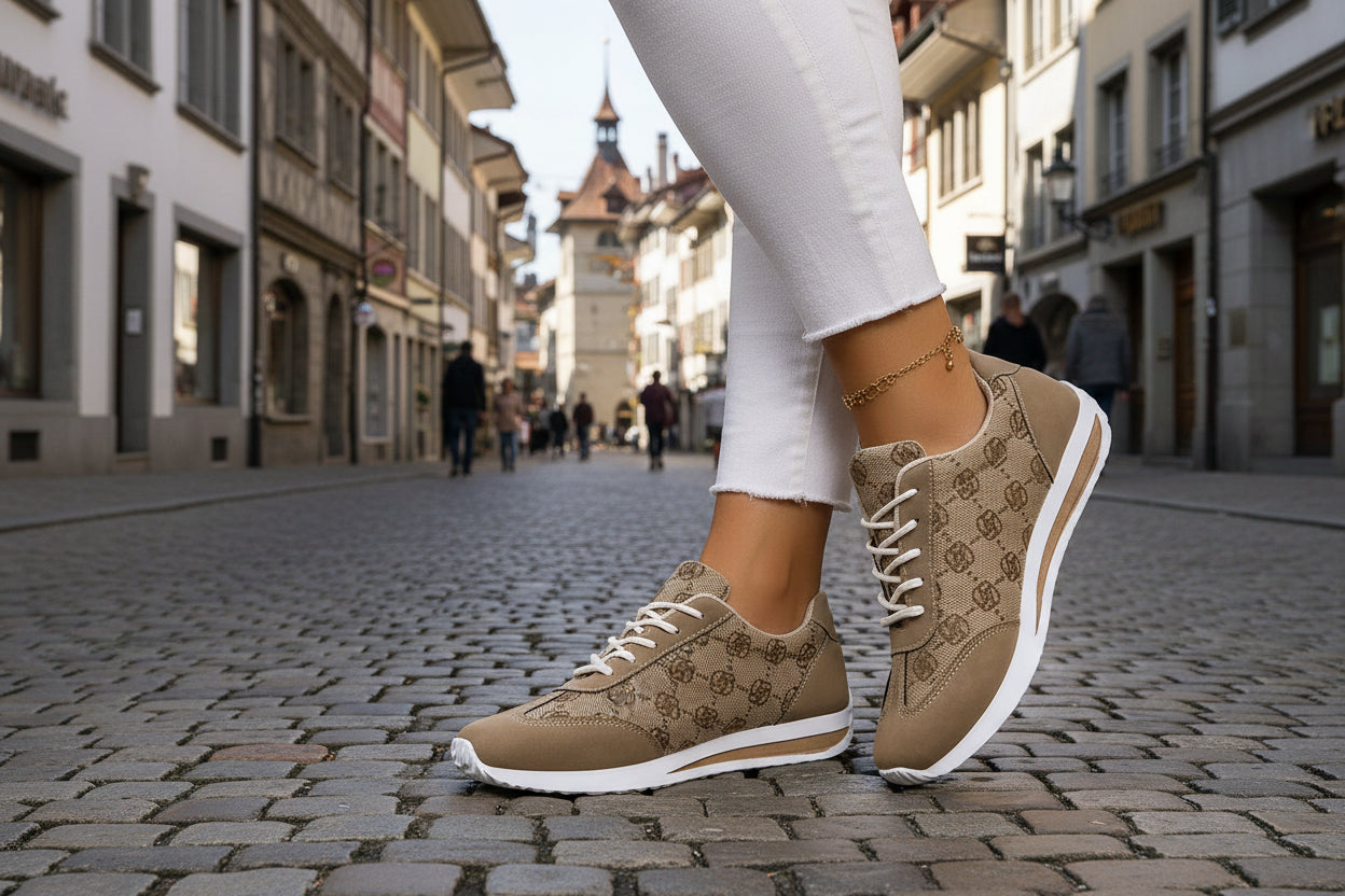 Damen Designer Sneaker Atmungsaktiv Gold Edition Alltag Und Reisen