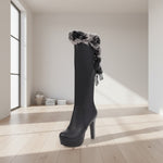 Kniehohe Damen Fellstiefel Stiletto Absatz Mit Fellfutter Warm