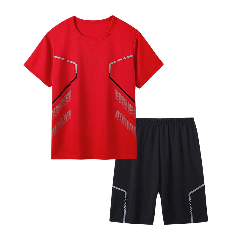 Jungen Sommer LaufSet Kurzarm T Shirt Und Shorts Schnelltrocknend Atmungsaktiv