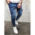 Herren Stretch Jeans Slim Fit Denim Retro Waschdesign Reissverschluss