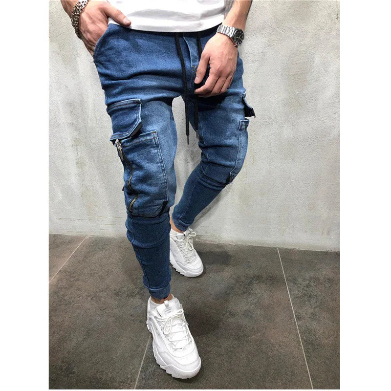 Herren Stretch Jeans Slim Fit Denim Retro Waschdesign Reissverschluss