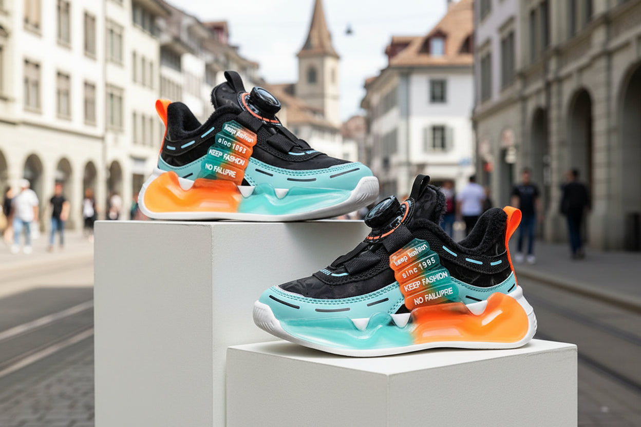 Kinder Winter Sneaker Jungen PU Leder Gefüttert Rutschfest Klettverschluss