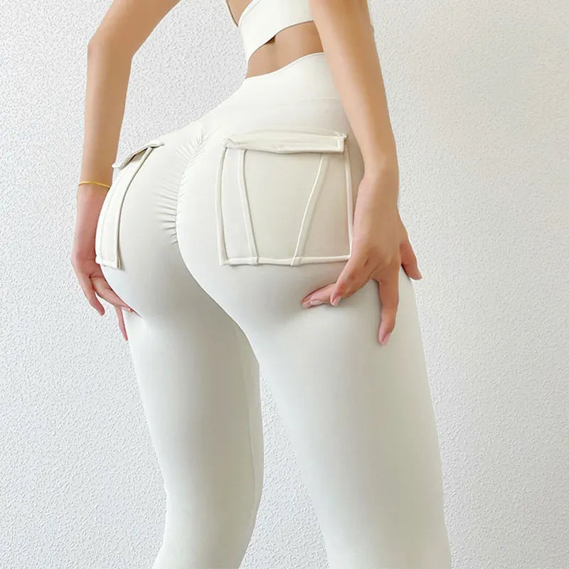 Damen Sport Leggings Mit Tasche Hohe Taille Fuer Yoga Und Fitness Nylon Elasthan