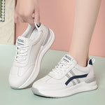 Damen Sneaker Weiss Gelb Flache Sohle Bequem Freizeitschuhe Leder