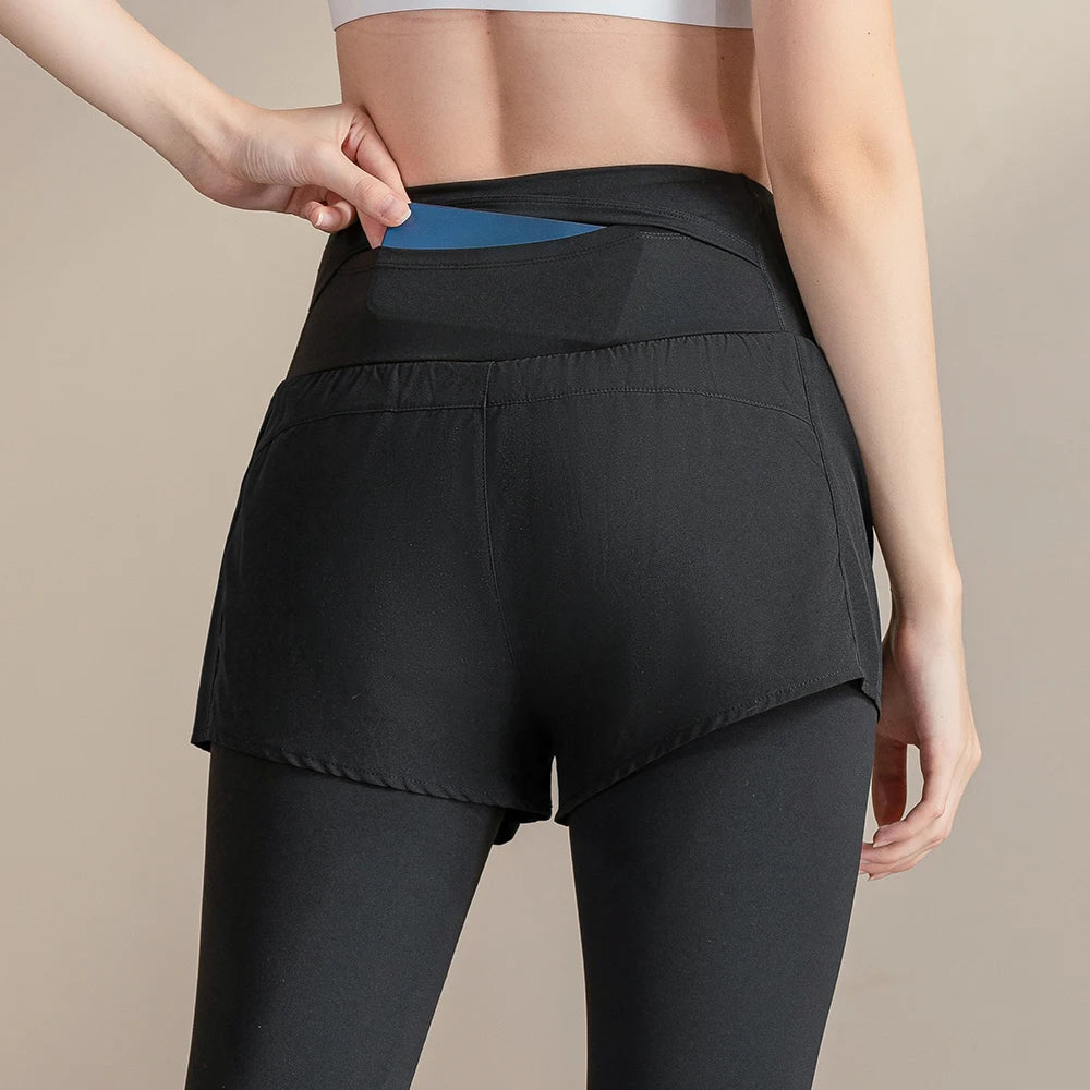 Damen Yoga-Fitnesshose High Waist mit Gesässtasche – Sport-Leggings