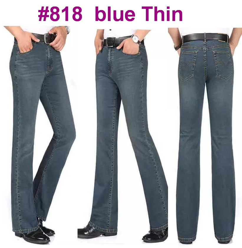 Flare Jeans Herren Mid-Rise Elastisch Denim Hose Schwarz