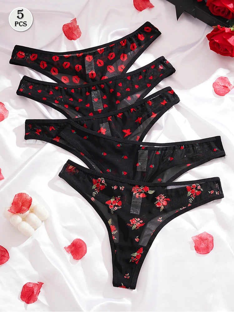 Damen Stringpanty Set 5er Pack Atmungsaktiv Bequem Elegant Unterwäsche