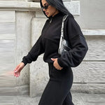 Damen Sweatset Mit Reissverschlussjacke Und Elastischer Taille Frühling Herbst