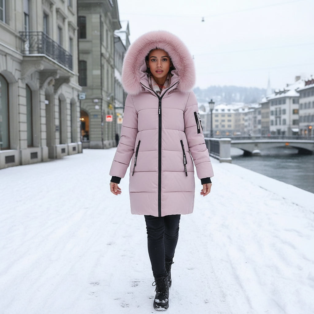 Damen Winter Parka Mit Kapuze Warm Gefüttert Baumwollfüllung