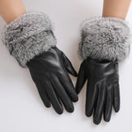 Damen Lederhandschuhe Echtes Schaffell Kaninchenfell Manschette Fleecefutter