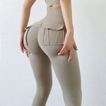 Damen Sport Leggings Mit Tasche Hohe Taille Fuer Yoga Und Fitness Nylon Elasthan