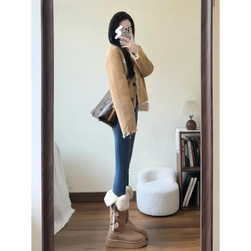 Damen Hochbund Plüsch Jeggings Warm Elastisch HerbstWinter Alltag