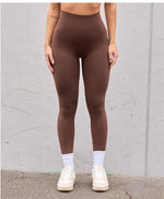 Nahtlose Sporthose Damen Hohe Taille Pfirsichfarbener Hip Lift V Falte Yoga