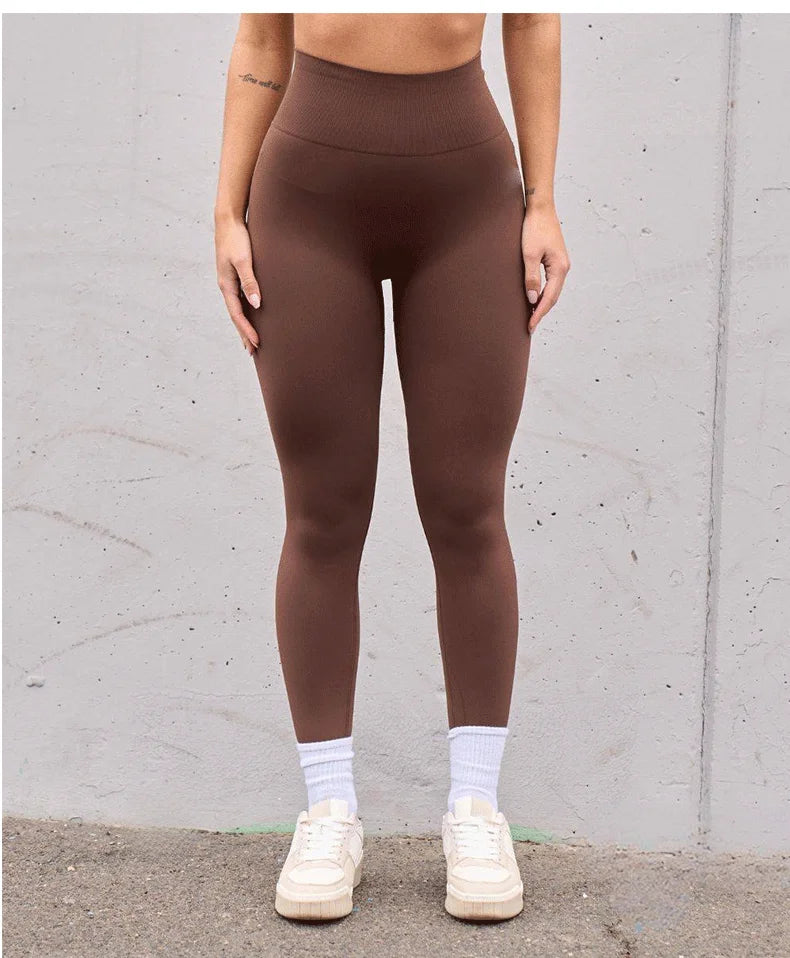 Nahtlose Sporthose Damen Hohe Taille Pfirsichfarbener Hip Lift V Falte Yoga