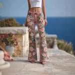 Damen Jeans Slim Fit Flare Blumendruck