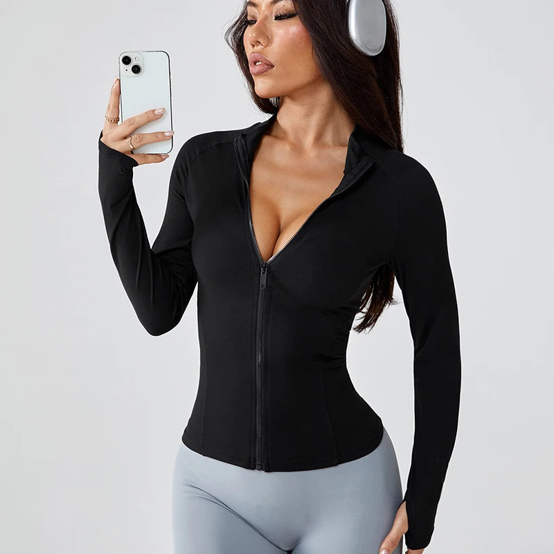 Yoga Kleidung Damen Herbst Reissverschluss Jacke Langarm Oberteil