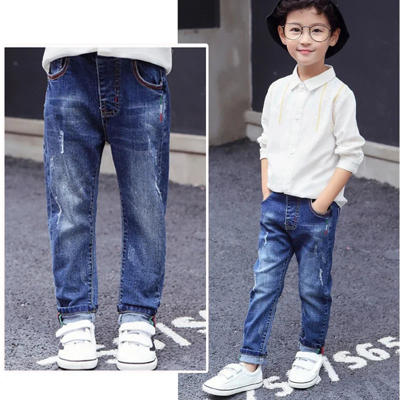 Kinder Jeans Unisex Röhrenjeans Elastischer Bund Weicher Denim Alltag