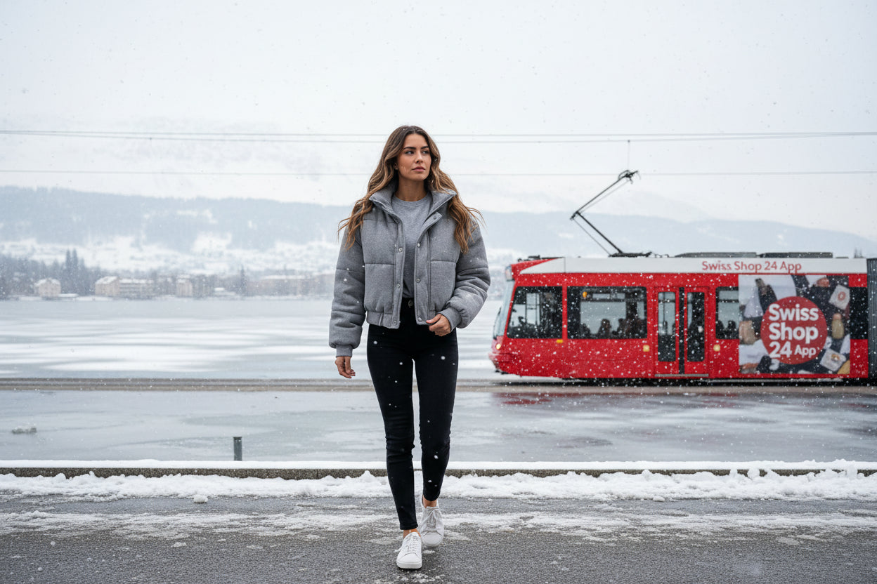 Damen Winter Parka Jacke Kurzer Schnitt Oversize Passform Warm Winddicht