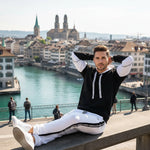 Herren Trainingsanzug Set Smart Casual Hoodie Und Jogginghose Schwarz Weiss