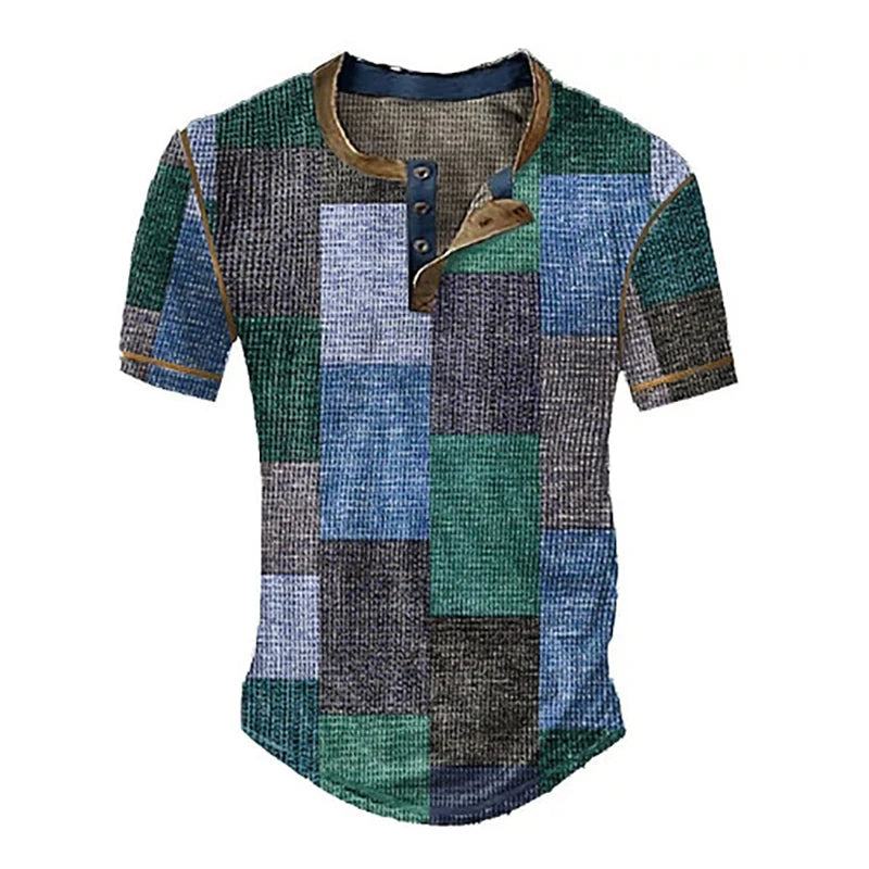 Sommer T Shirt Herren 3D Atmungsaktives Kurzarm Waffel Struktur Vintage