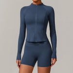 LezyanXR Damen Yogaanzug – Reissverschluss Stehkragen Hip-Lift Leggings