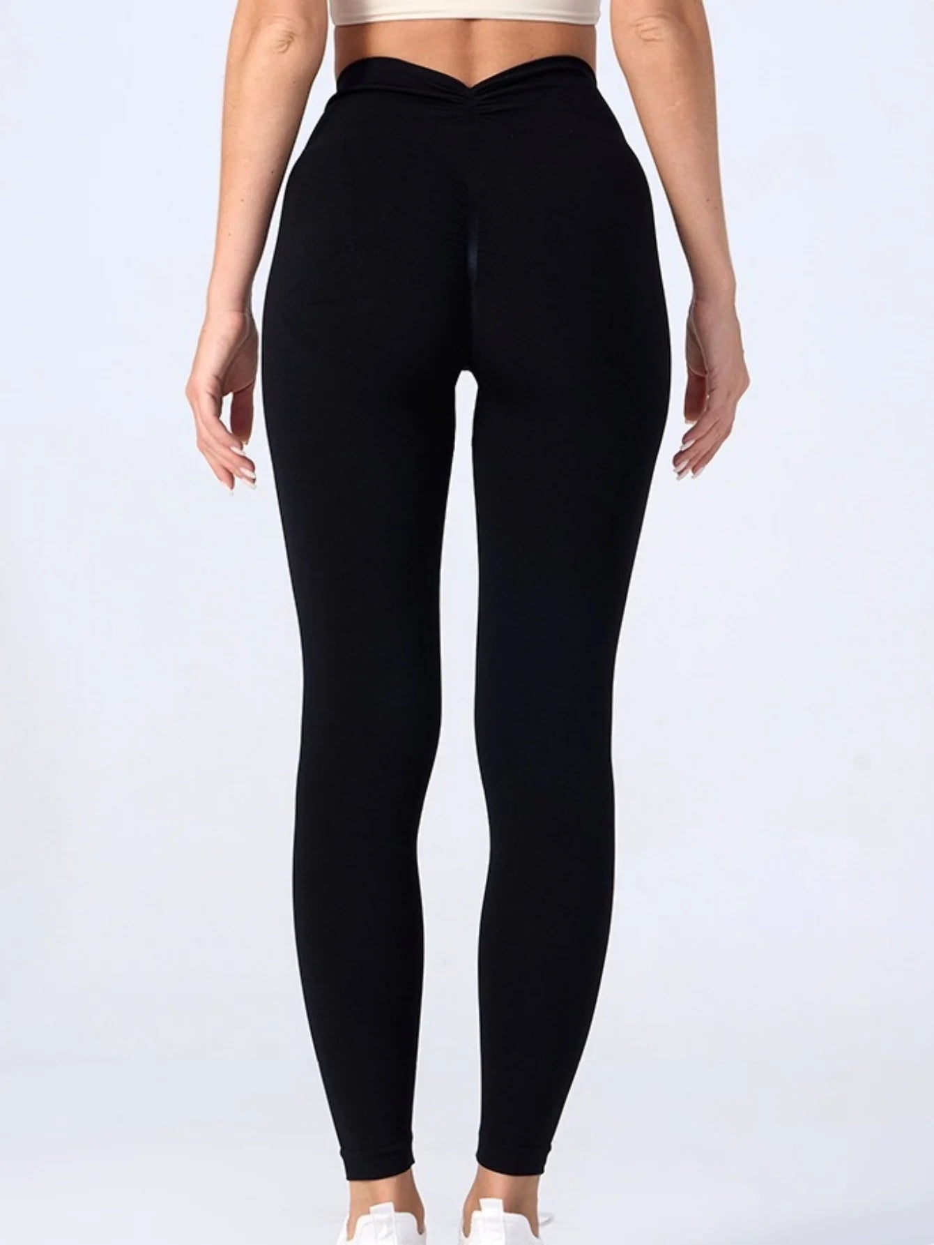 Nahtlose Sporthose Damen Hohe Taille Pfirsichfarbener Hip Lift V Falte Yoga