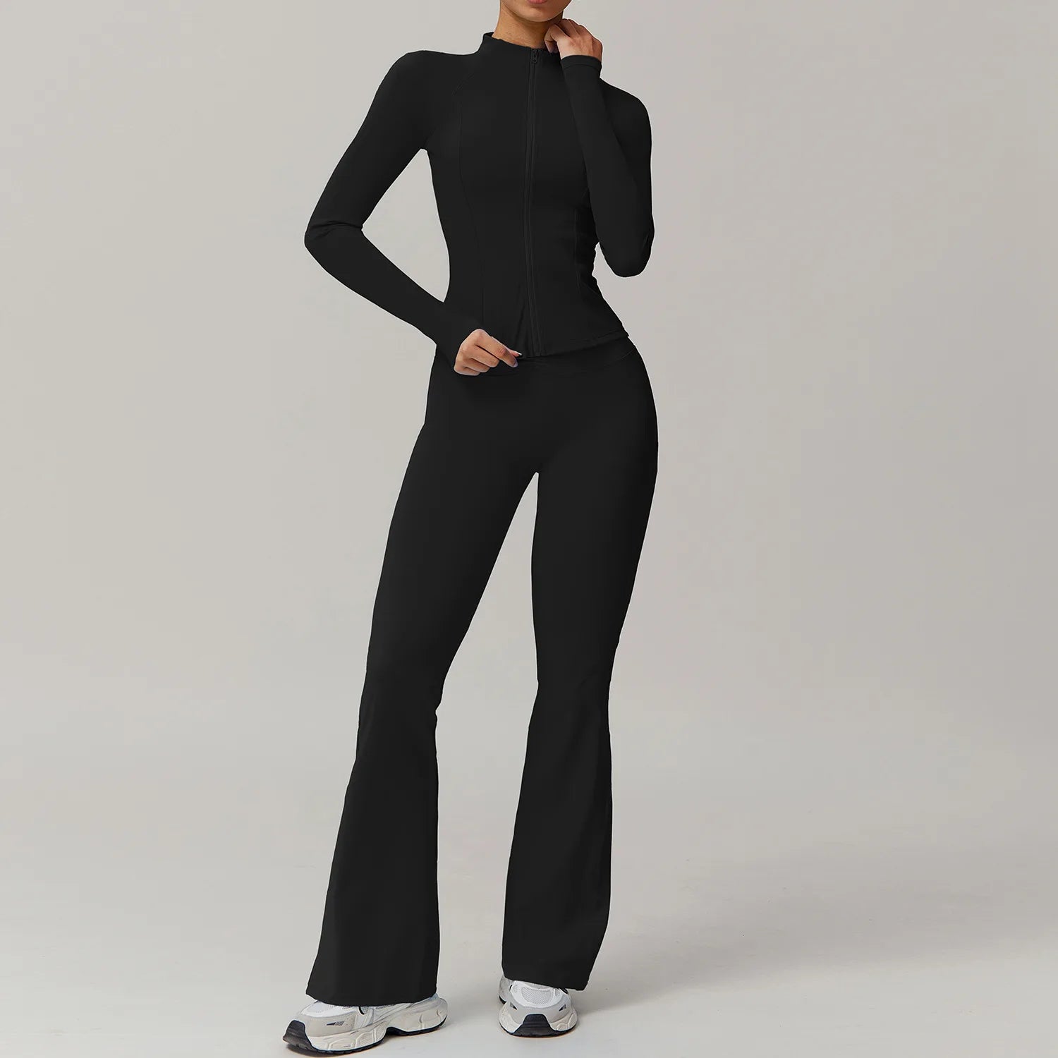 LezyanXR Damen Yogaanzug – Reissverschluss Stehkragen Hip-Lift Leggings