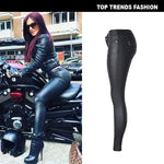 Damen Kunstleder-Hose Low Waist PU-Leder Stretch – Lederlook-Hose