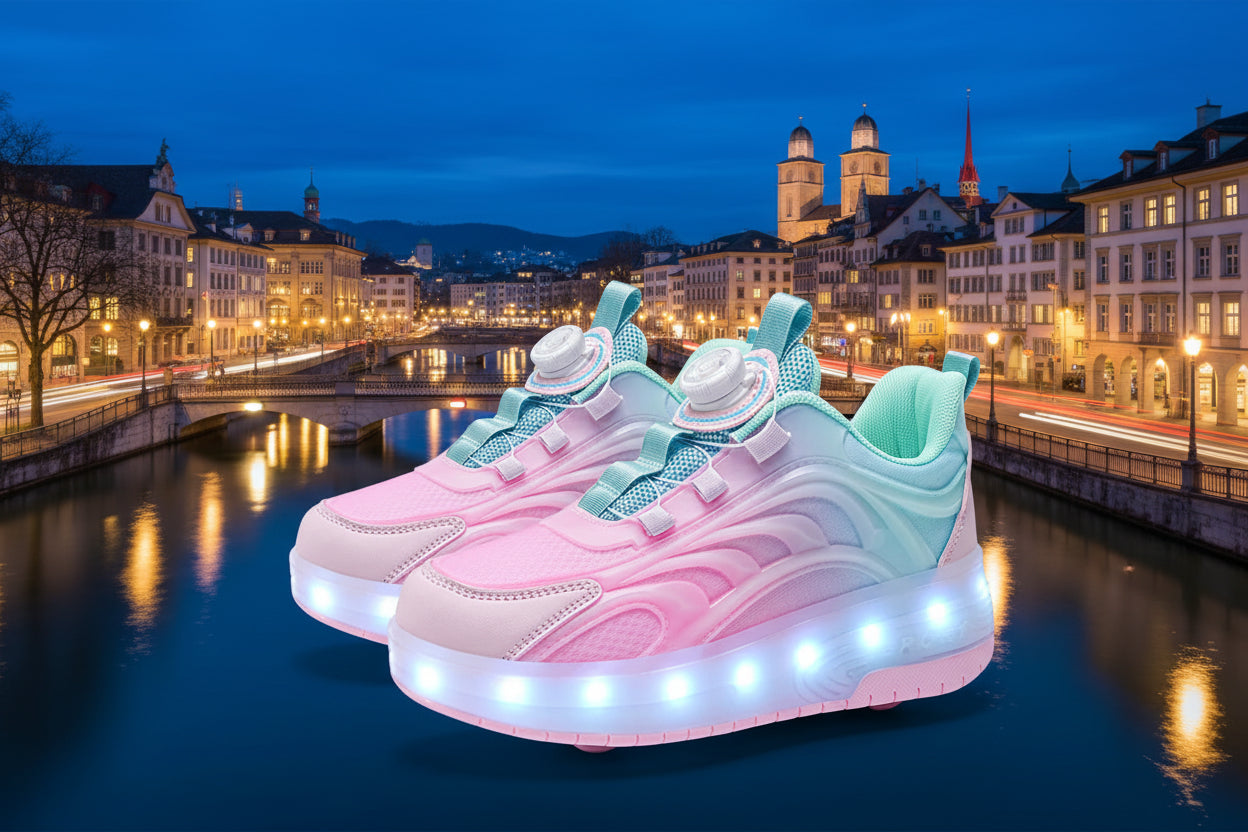 Kinder LED Rollschuh Turnschuhe Mit Rollen Leuchtende Sohlen USB Aufladung