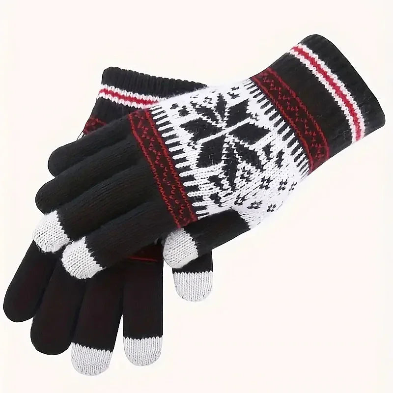 Winter Strickhandschuhe Unisex Mit Schneeflocken Stickerei Und Touchscreen