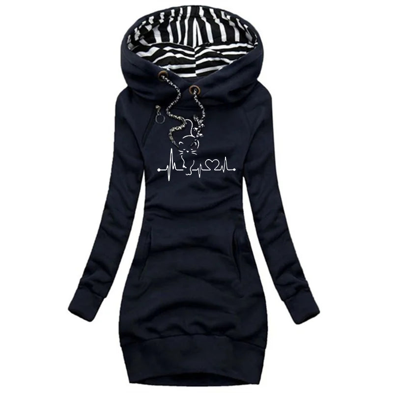 Damen Hoodie-Kleider Langarm Winterkomfort Trendige Kleider
