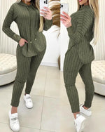 Damen Hoodie Set Zweiteilig Mit Spitze Patch Kapuzenoberteil Hose Mit Taschen