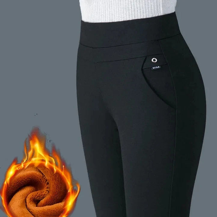 Damen Winter-Hose High Waist Warm Gefüttert Fleece – Casual Hose