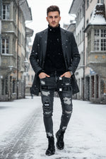 Herren Stretch Jeans Slim Fit Denim Retro Waschdesign Reissverschluss