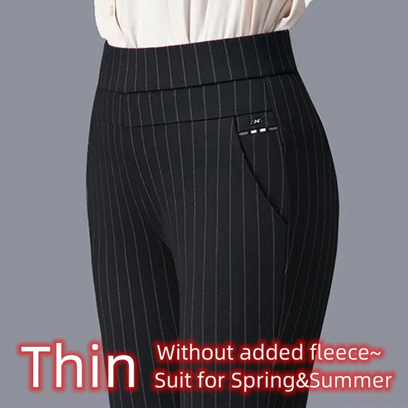 Damen Bleistifthose Mit Fleece Slim Fit Bürohose Elegant Herbst Winter