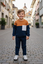 Jungen Outfit Set Langarm Top Hose Colorblock 2teilig Weich Sportlich