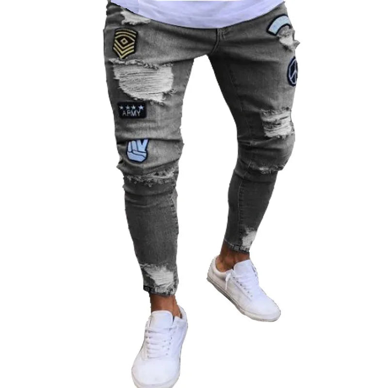 Herren Stretch Jeans Slim Fit Denim Retro Waschdesign Reissverschluss