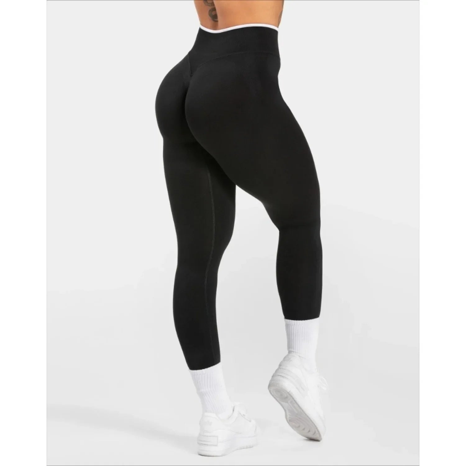 Damen Nahtlose Gym Hose Hohe Taille Weiss Rand Für Yoga Und Laufen
