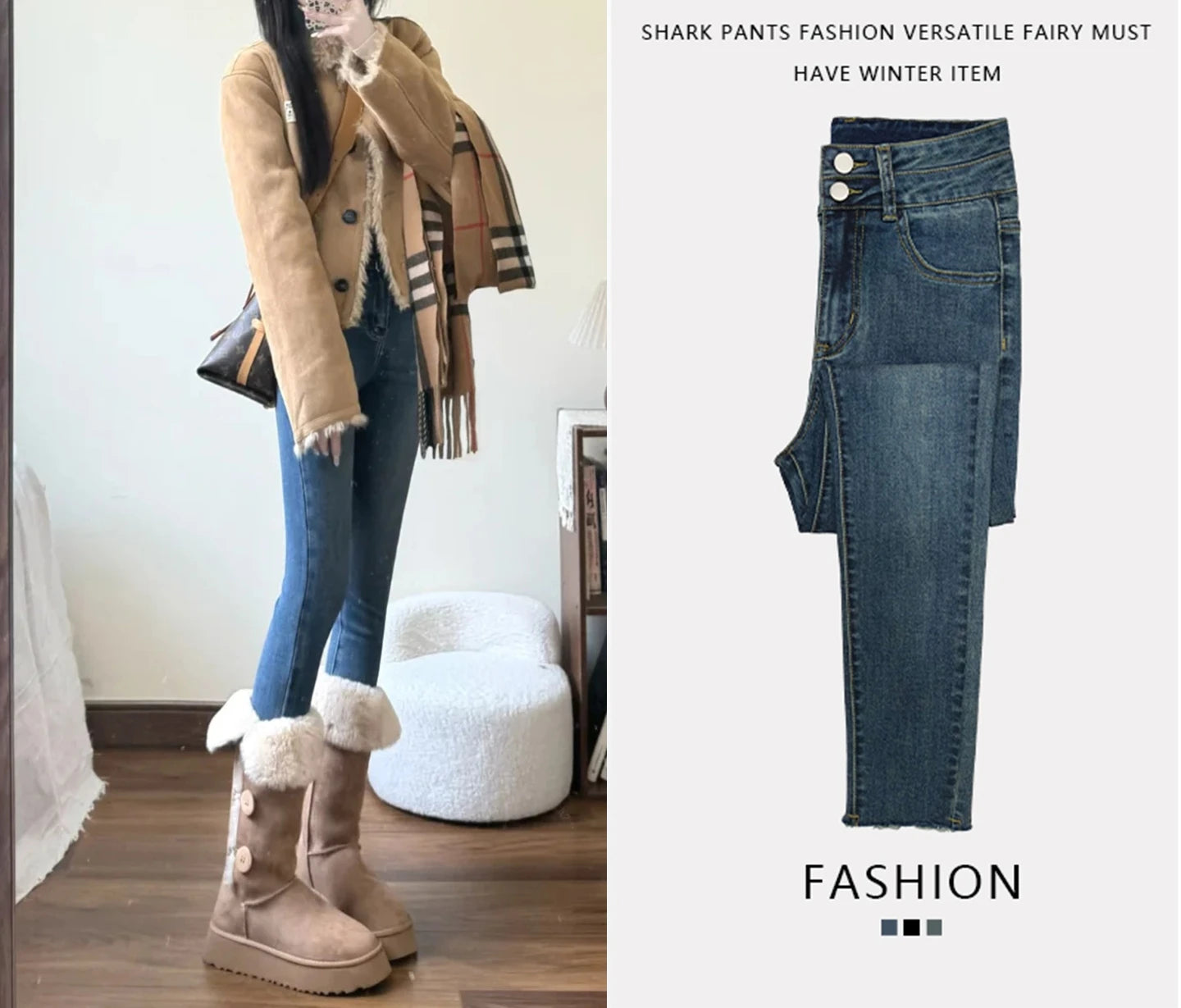 Damen Hochbund Plüsch Jeggings Warm Elastisch HerbstWinter Alltag