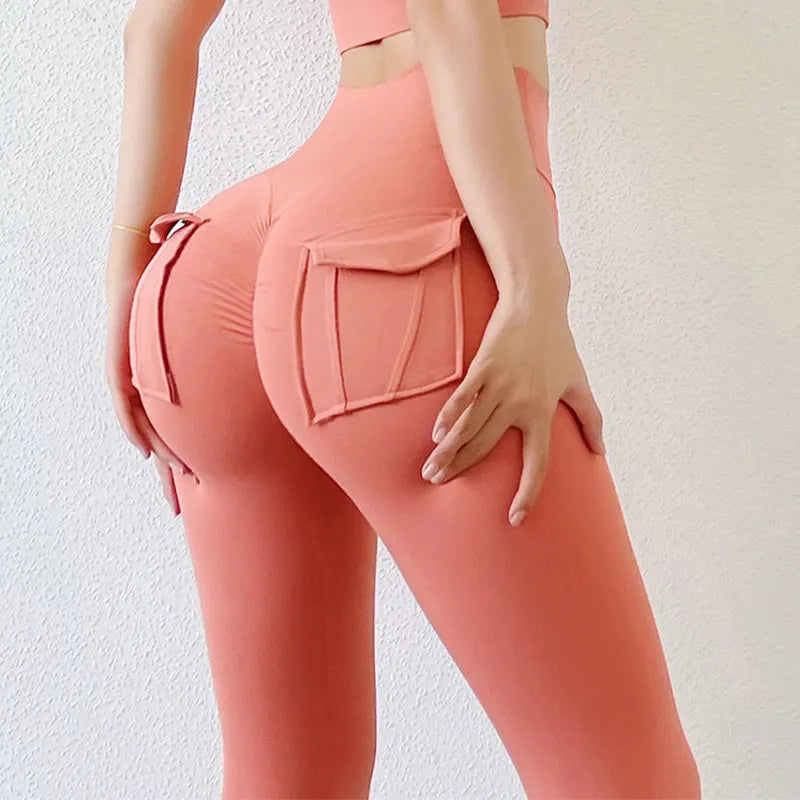 Damen Sport Leggings Mit Tasche Hohe Taille Fuer Yoga Und Fitness Nylon Elasthan