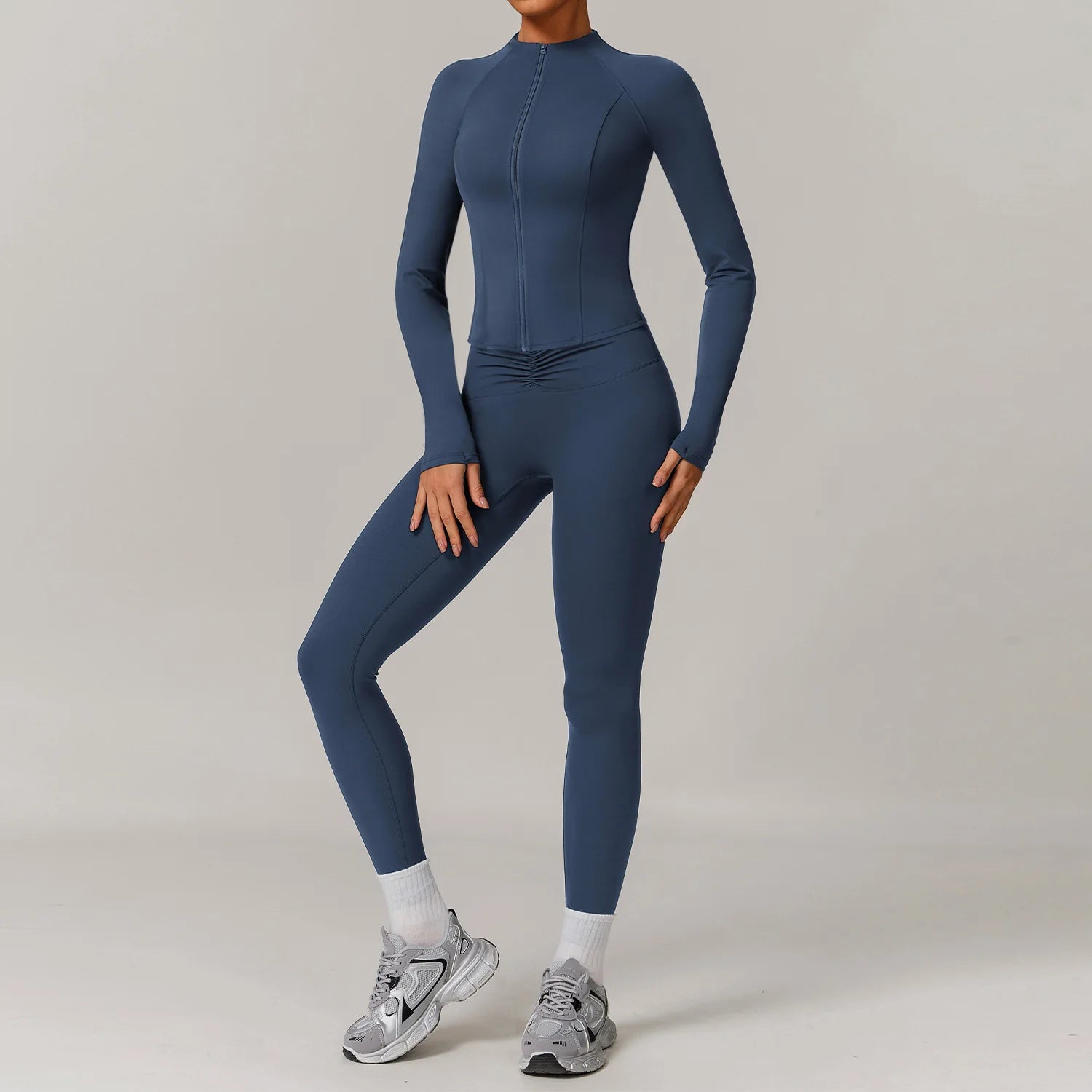 LezyanXR Damen Yogaanzug – Reissverschluss Stehkragen Hip-Lift Leggings