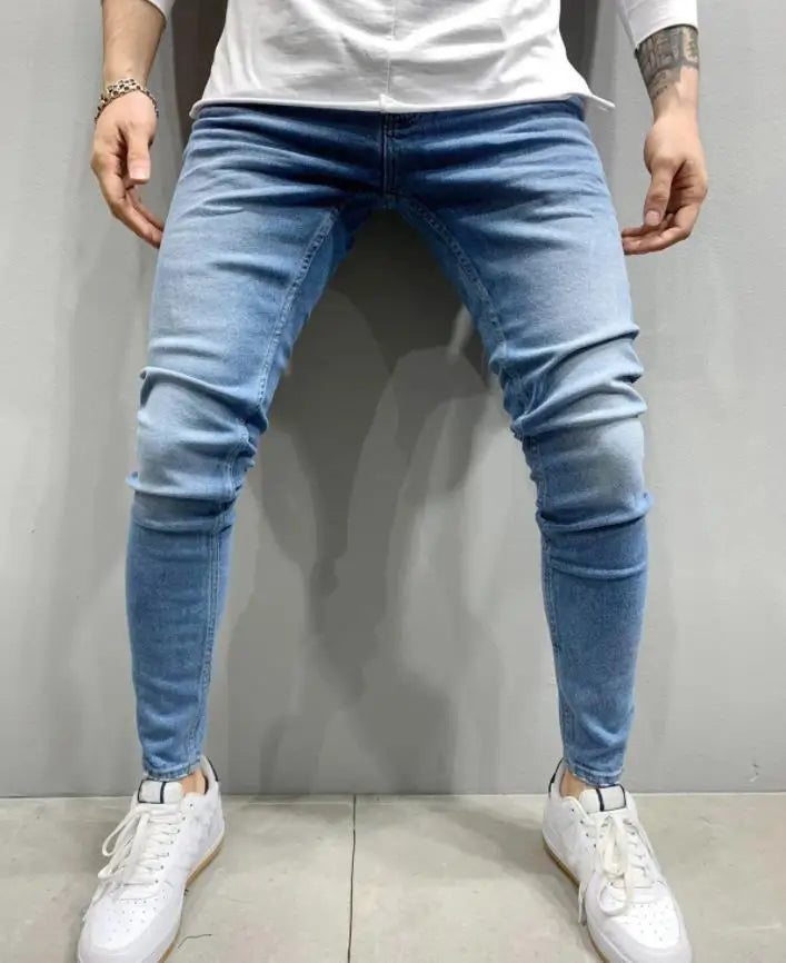 Herren Stretch Jeans Slim Fit Denim Retro Waschdesign Reissverschluss