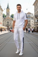 Herren Trainingsanzug Set Smart Casual Hoodie Und Jogginghose Schwarz Weiss