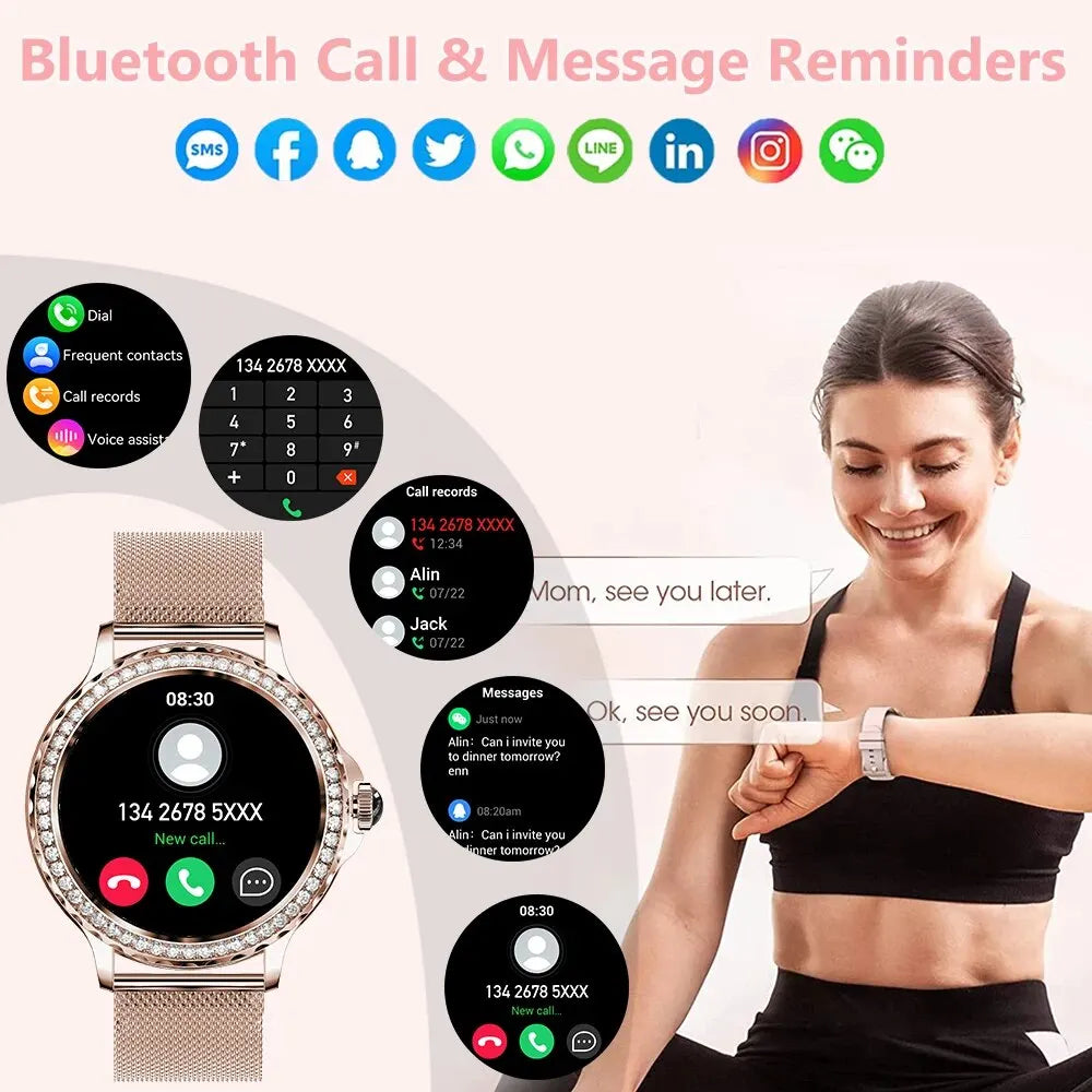 Rose Gold Smartwatch Damen Bluetooth Anruf 100+ Sportmodi Fitness NX19