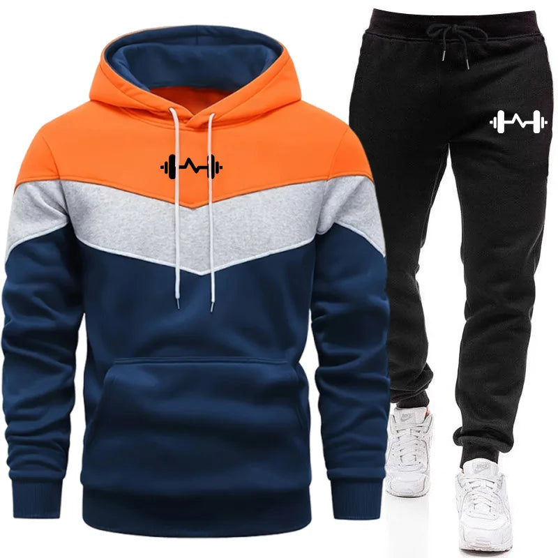 Herren Trainingsanzug Set Dreifarbig Kapuzenpullover Jogginghose Komfort