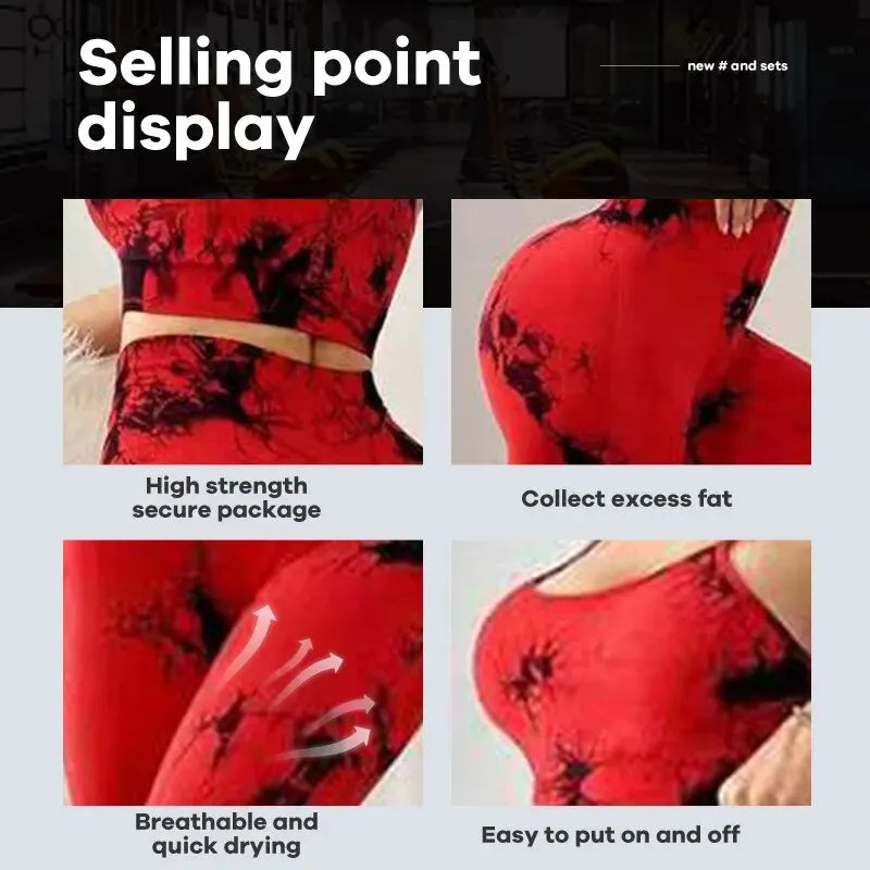 Damen Yoga Set Tie-Dye Halterneck BH Nahtlos High-Waist Hose Bequem