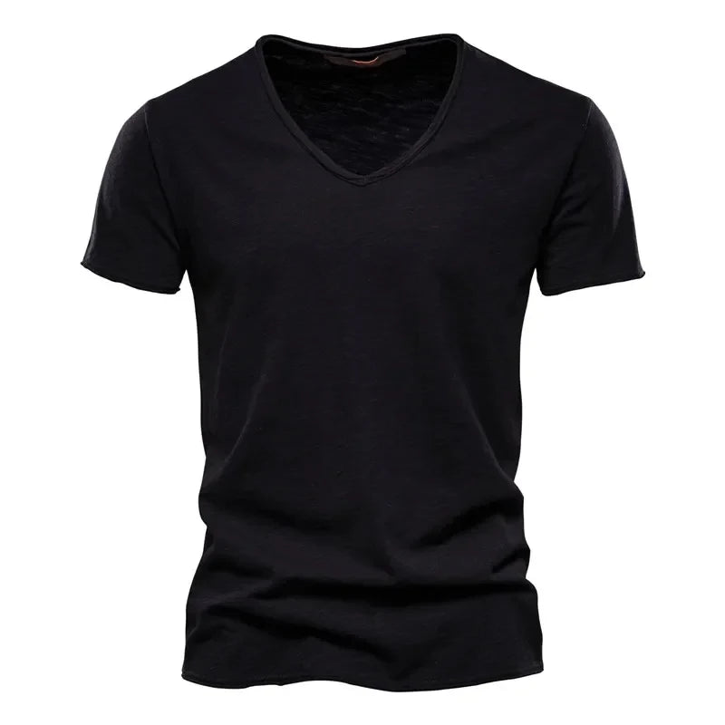 Herren T-Shirt 100% Baumwolle V-Ausschnitt Slim Fit