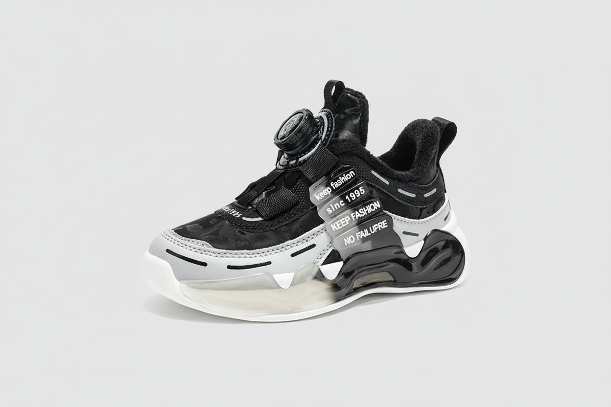 Kinder Winter Sneaker Jungen PU Leder Gefüttert Rutschfest Klettverschluss