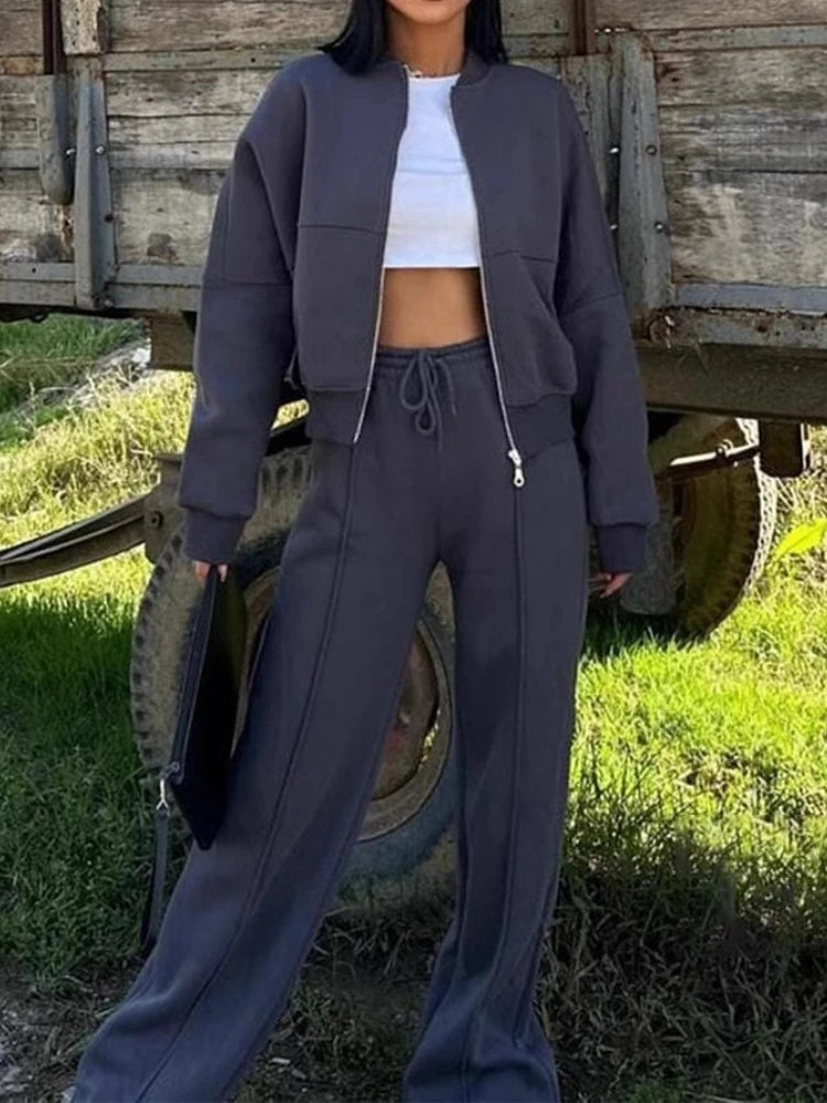 Damen Trainingsanzug Zweiteilig Cardigan Jacke Hose Streetstyle