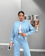 Damen Sweatset Mit Reissverschlussjacke Und Elastischer Taille Frühling Herbst